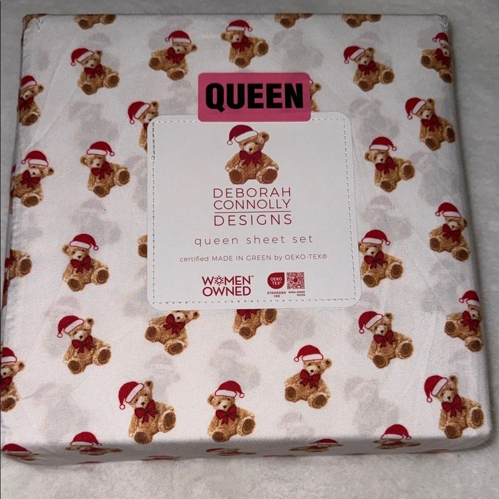 Queen Sheet Set - White with Brown Teddy Bears